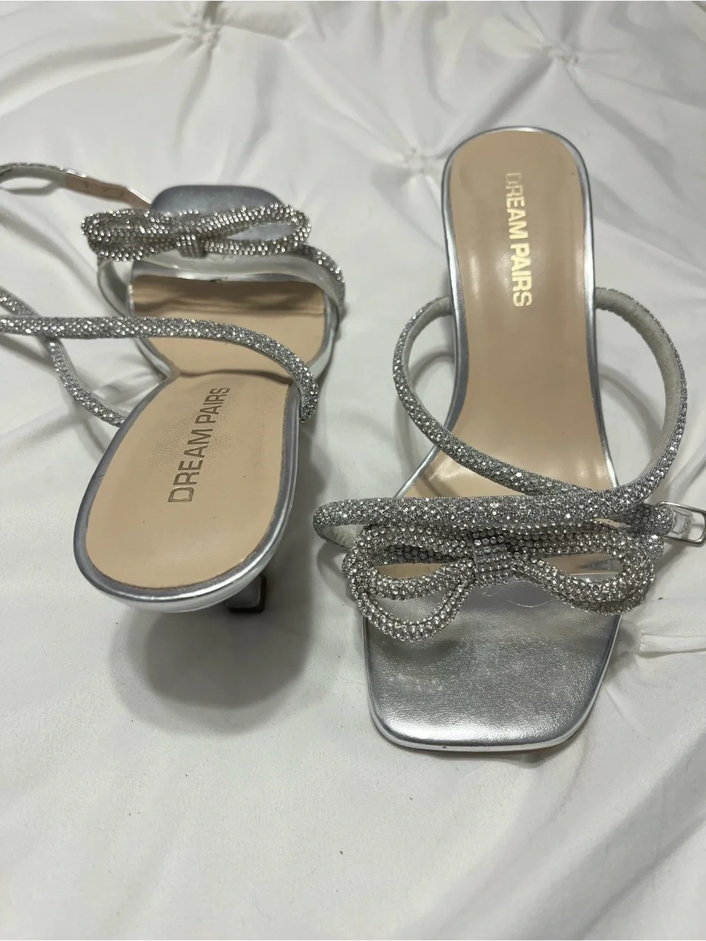Dream Pairs Silver Crystal Bow Strappy Heels